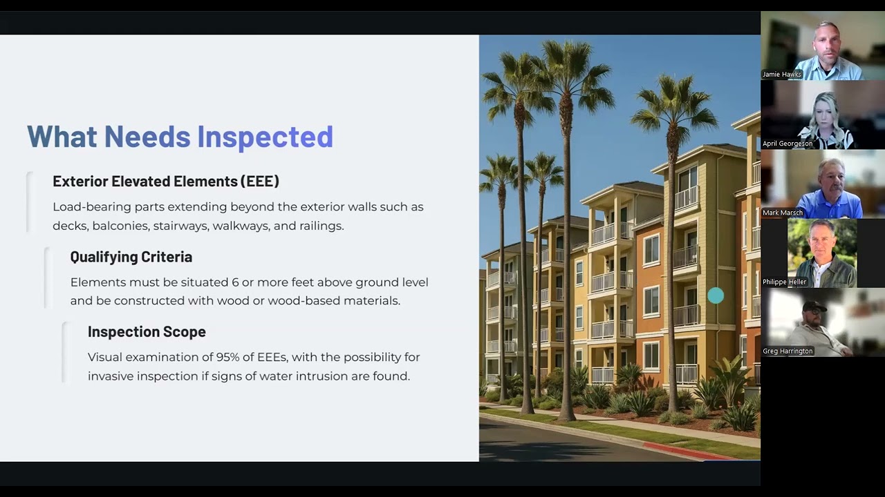 Structural inspector examining a balcony